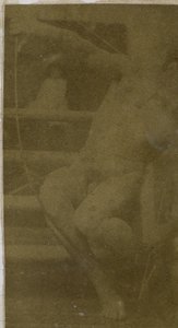 Study of a Male Nude Model, Sitting on a Step, Seen from the Front with Rope and Bow on Lap, in the Studio of Jacques de Lalaing by Jacques Lalaing (attributed to)