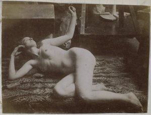Study of a Female Nude Model, Lying on a Tiger Skin, in the Studio of Jacques de Lalaing