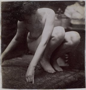 Study of a female nude model, seen from the front, in the studio of Jacques de Lalaing, preliminary study for element for a fountain in Musee des Beaux arts, Tournai and for circular fountain