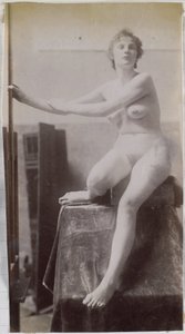 Study of a Female Nude Model, Sitting and Seen from the Front, in the Studio of Jacques de Lalaing, Preliminary Study for the Fernand Scribe Tomb Monument in the Cemetery of Ghent by Jacques Lalaing (attributed to)
