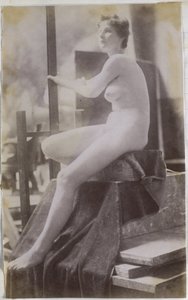Study of a Female Nude Model, Sitting on a Podium and Seen from the Side, in the Studio of Jacques de Lalaing, Preliminary Study for the Fernand Scribe Tomb Monument in the Cemetery of Ghent by Jacques Lalaing (attributed to)