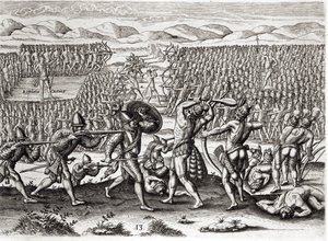 Outina defeats Patanou with the aid of the French, Florida, 1564, from 