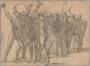 Nude Soldiers Gesticulating with Their Weapons (recto); Two Drapery Studies for the Figure of Tatius (verso) by Jacques Louis David