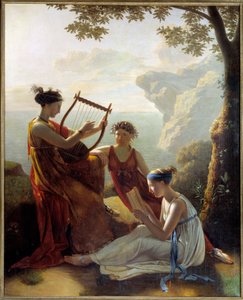 Greek Poet Sappho Playing Lyre with Two Companions by Jacques Louis Michel Grandin