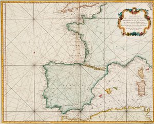 Chart of western Europe showing Paris meridian as the Prime
