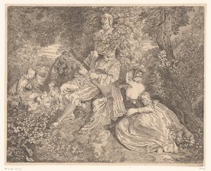 Elegant Company Making Music in a Garden by Jacques Philippe Le Bas