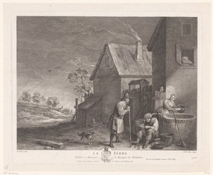 Two Men and a Woman at the Well by a Farm by Jacques Philippe Le Bas