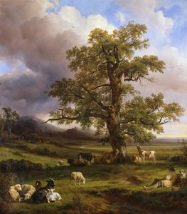 Animals Resting around a Large Oak Tree, 1842