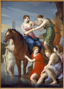 Ancient Rome: Clelia Passing the Tiber. The Roman Heroine Delivered Hostage to Porsenna, King of the Etruscans, Who Was Besieging Rome, Escaped with Her Companions Crossing the Tiber in 507 BC