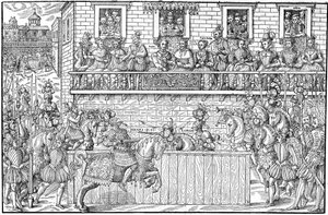 The tournament where Henri II is mortally wounded, 1559 by Jacques Tortorel