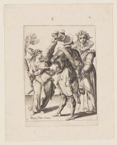 A Blindfolded Cupid Holding a Torch Before a Couple, from The Masquerades by Jacques de Gheyn II