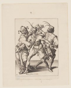 Three Dancing Mummers including a Jester, from The Masquerades