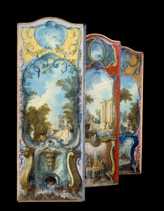 Furniture: Painting Screen on Maroufle Paper by Jacques de Lajoüe