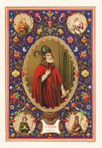Portrait of Saint Hilary, Bishop of Poitiers, with Mitre and Crook, within Decorative Border of Foliage