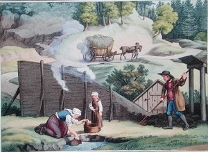 Making charcoal in Austria, illustration from 