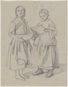 Two Girls Singing from a Music Sheet by Jakob Becker