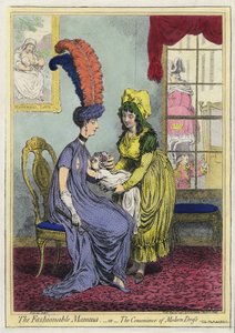 Breastfeeding, The Fashionable Mama, or The Convenience of Modern Dress (coloured engraving) by James (after) Gillray