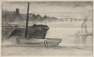 Chelsea Bridge and Church, 1871