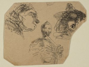 Two Female Heads and Standing Figure from Sketches on the Coast Survey Plate by James Abbott McNeill Whistler