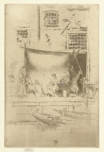 Women under a parasol on the quay (A set of twenty-six etchings series) by James Abbott McNeill Whistler