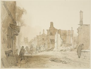 Ruins of the Mansion House and Custom House in Queen Square after the Riots