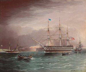 The U.S.S. Pennsylvania Under Tow at the Outbreak of the American Civil War with Fort Monroe in the Background