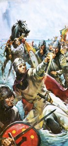 William the Conqueror arriving in England in 1066, taking a handful of sand