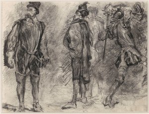 Three Spanish Soldiers, One Wielding a Sword