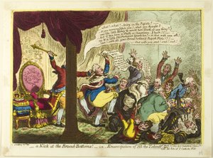 A Kick at the Broad Bottoms by James Gillray