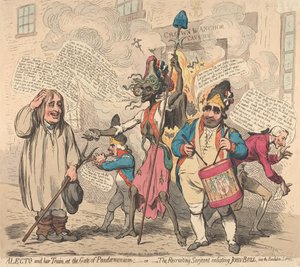 Alecto and Her Train, at the Gate of Pandemonium; or The Recruiting Sergeant Enlisting John Bull into the Revolution Service by James Gillray