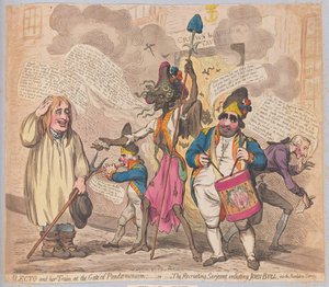 Alecto and her Train at the Gate of Pandaemonium or The Recruiting Sergeant enlisting John Bull into Revolution Service