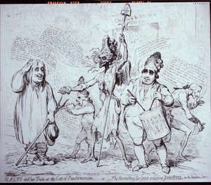 Alecto and her Train at the Gate of Pandemonium, or The Recruiting Serjeant enlisting John Bull into the Revolution Service, published by S.W. Fores in 1791