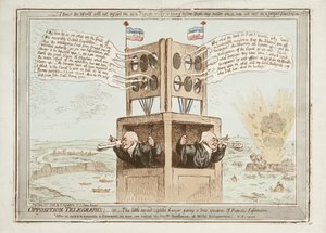 Opposition Telegraphs, or The Little Second Sighted Lawyer Giving a True Specimen of Patriotic Information, 21st June 1798 by James Gillray