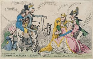Taming of the Shrew: Katherine and Petruchio, or The Modern Quixote, Published by S.W. Fores in 1791 by James Gillray