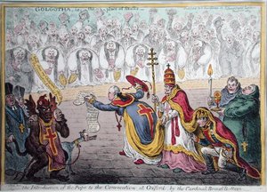 The Introduction of the Pope to the Convocation at Oxford by the cardinal Broad-Bottom, published by Hannah Humphrey in 1809