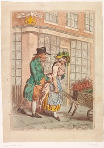 Woman with a Wheelbarrow of Carrots in Front of Bookseller Robert Faulder