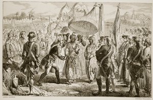 The meeting of Lord Clive with Meer Jaffier, after the Battle of Plassey, engraved by Thomas Williams
