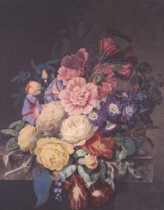 Hollyhocks and Roses