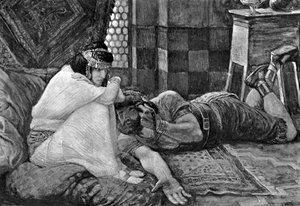 Samson reveals his secret to Delilah (Bible)