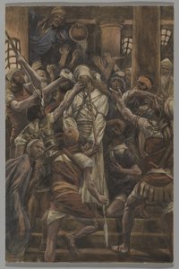 Maltreatments in the House of Caiaphas, illustration from The Life of Our Lord Jesus Christ by James Jacques Joseph Tissot