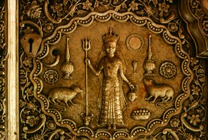 Sculptured rats flank the goddess Bhagwati Karniji on a silver door by James L Stanfield