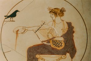 White-ground kylix decorated with a representation of Apollo