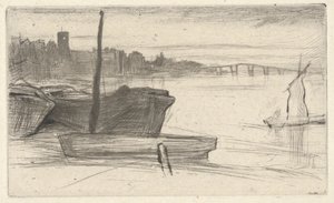 Chelsea Bridge and Church, from the Thames Set (A Series of Sixteen Etchings of Scenes on the Thames and Other Subjects) by James Abbott McNeill Whistler