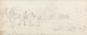 Coursing, a group of riders galloping from left after a couple of greyhounds by James Pollard
