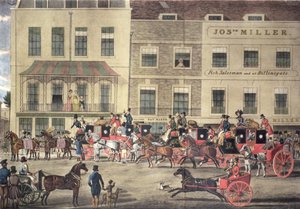West Country Mails at the Gloucester Coffee House, Piccadilly, Engraved by C. Rosenberg, 1828 by James Pollard