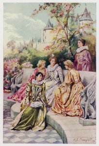 Mary Stuart, the future Mary Queen of Scots, with her court, the Four Marys, during her time in France, 1550s by James Shaw Crompton