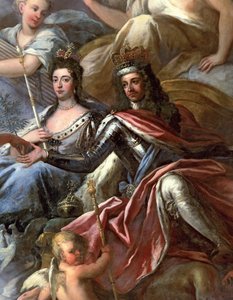 Ceiling of the Painted Hall (detail of King William III and Queen Mary II Enthroned)