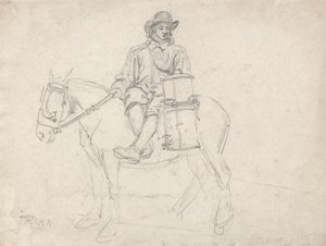 A Farmhand Riding Side-saddle, Carrying an Urn