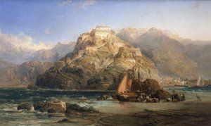 View of San Sebastian (Spain), in the Center, Mount Urgull and the Buildings of the Castle of Santa Cruz de la Mota