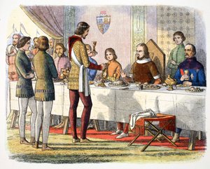 Prince Edward serves John of Artois at table after having defeated him at Poitiers, 1356, 1864 by James William Edmund Doyle